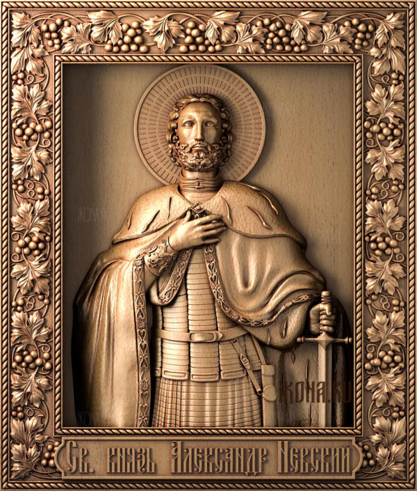 Св. князь Александр Невский, икона из массива бука