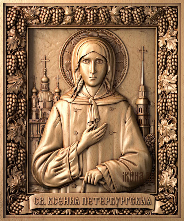 Резная икона Святой Ксении. Патина.