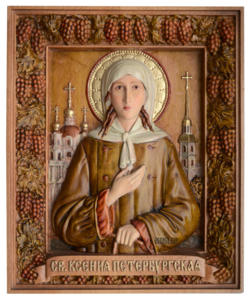 Резная икона Святой Ксении. Православная роспись