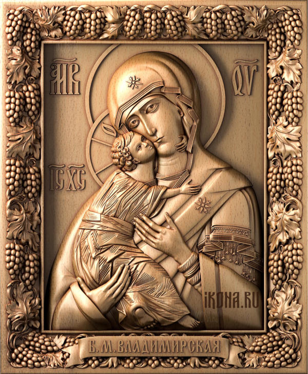 Владимирская Божья Матерь, резная икона