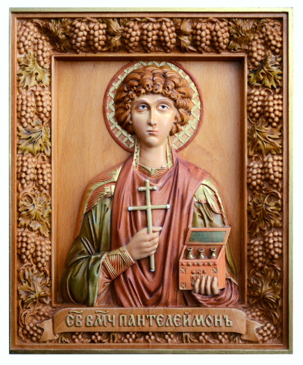 Икона Св. Пантелеймон, православная роспись, 250-300-40 мм
